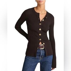 Madewell Merino Wool Blend Stretch Longline Cardigan Sweater NWT M Molasses